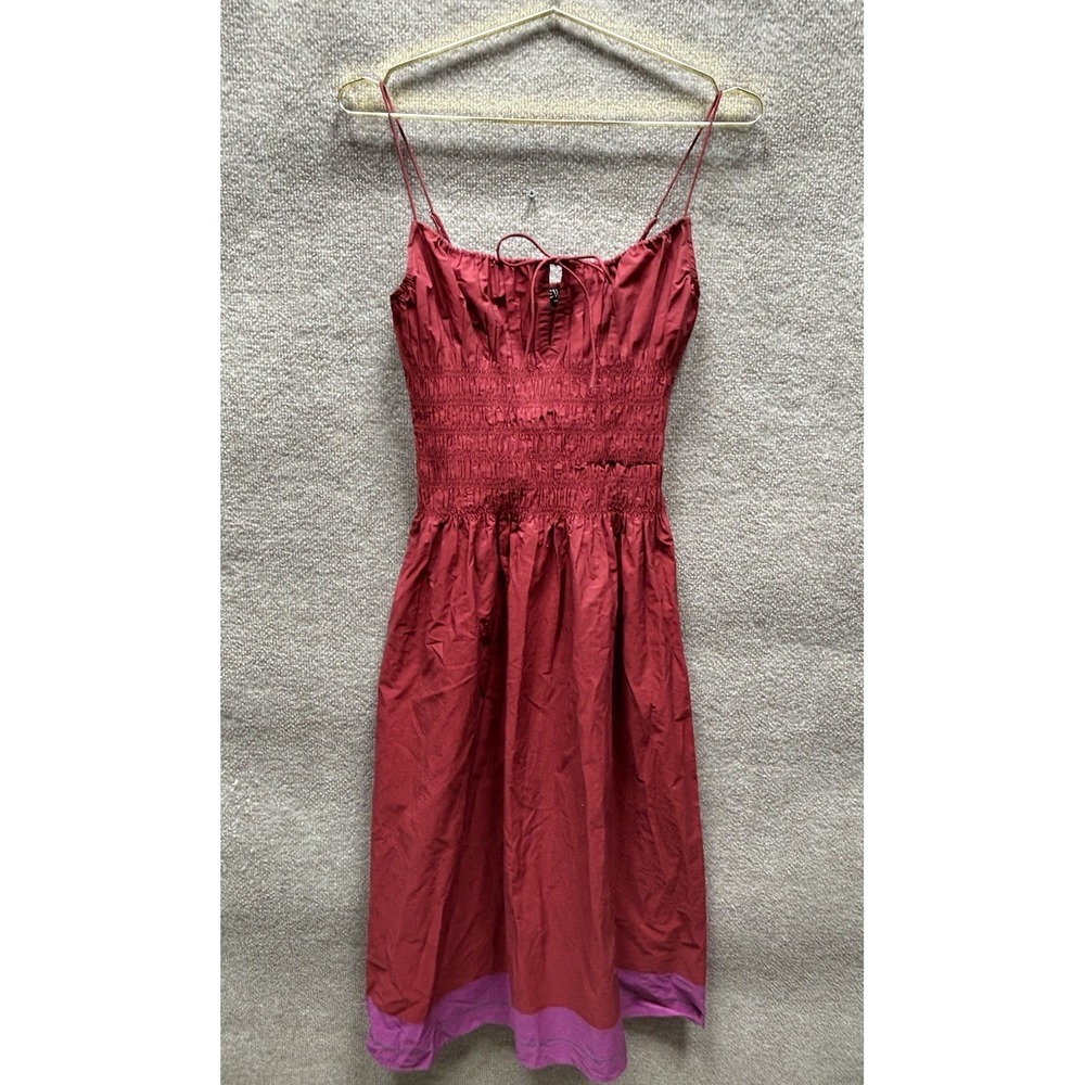 J Crew Reverie Cotton Poplin Dress Womens Small Maroon Colorblock Midi NEW NWT